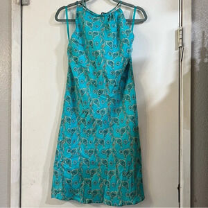GAP Vintage Paisley Halter Dress Silk Slip Size 2 Small Blue Open Back Whimsy